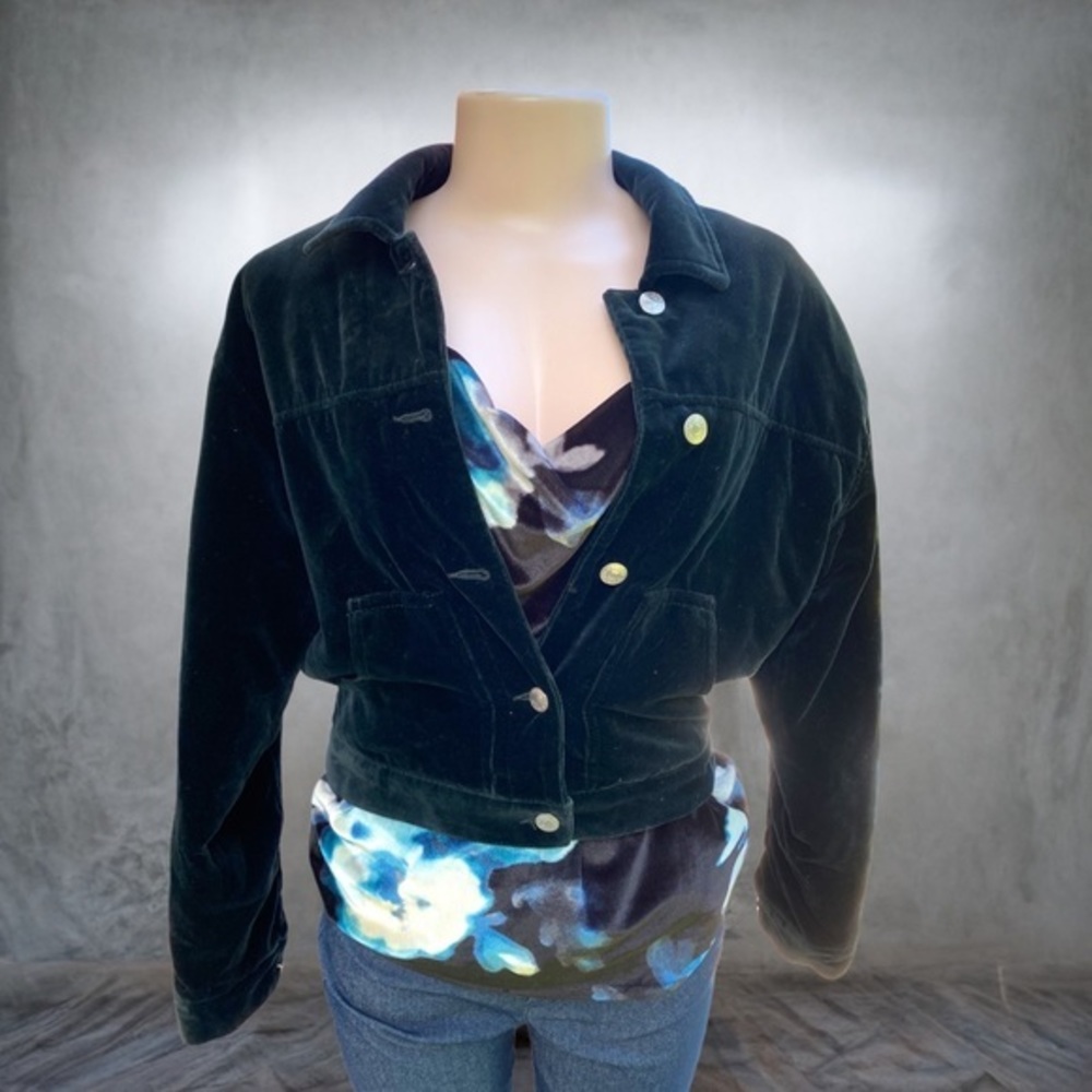 Vintage GAP Black Velour Quilted Satin Lined Jacket Coat M